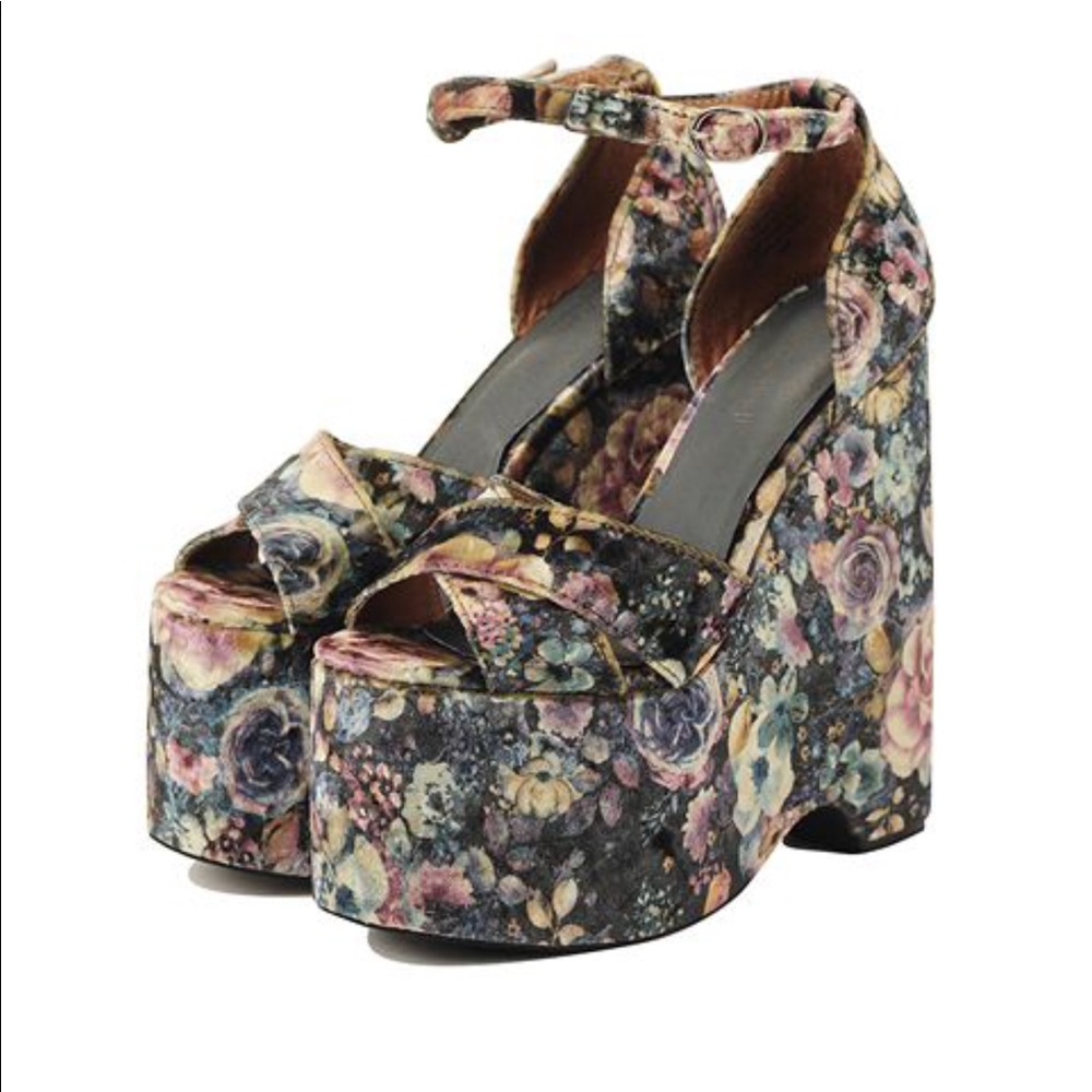 Jeffrey Campbell Floral Multicolor Velvet Platform Sandals